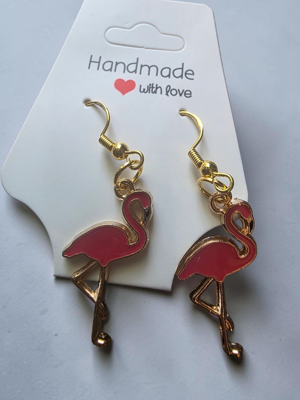 Styleandstone Hot Pink Enamel Flamingo Gold Tone Dangle Earrings New